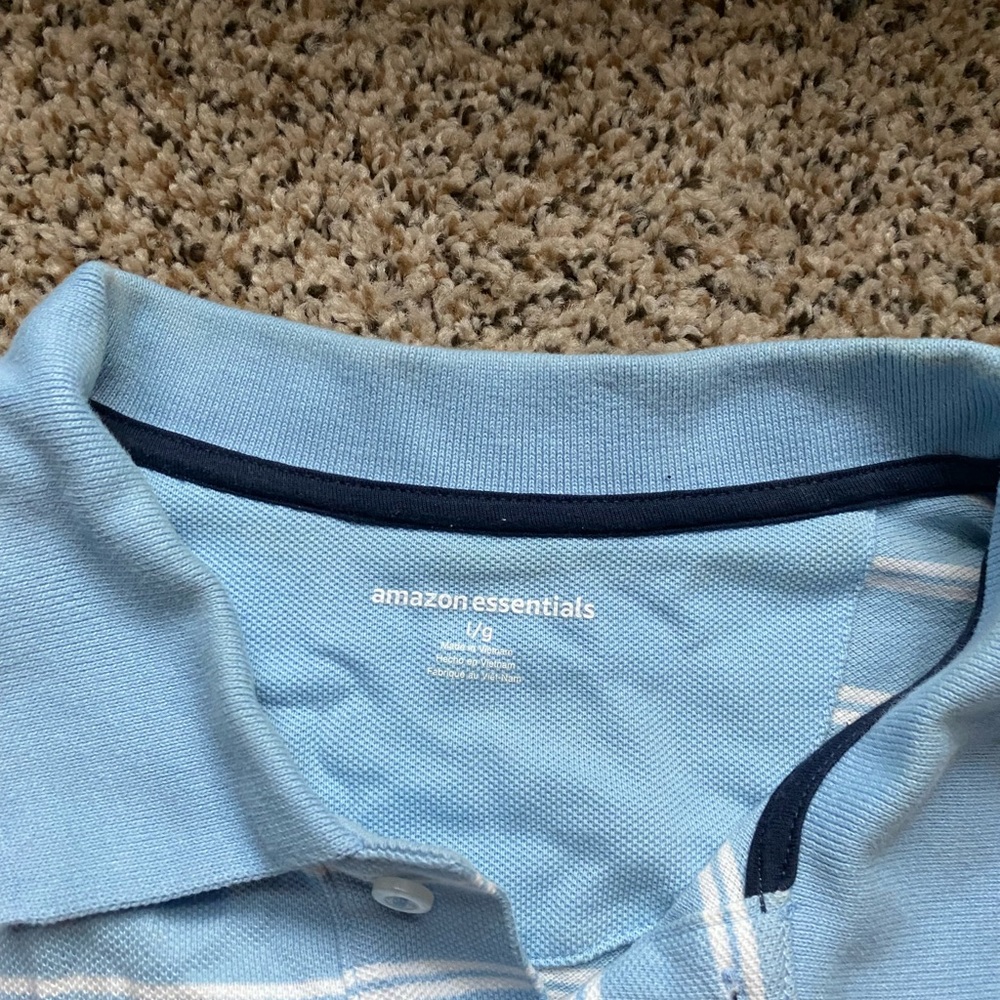 Amazon Essentials Blue Striped Polo - image 2
